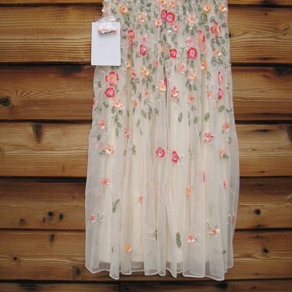 Mac Duggal 5527 Cream V-Neck Sleeveless Midi Floral Beaded A-line Dress $598 - Picture 14 of 15